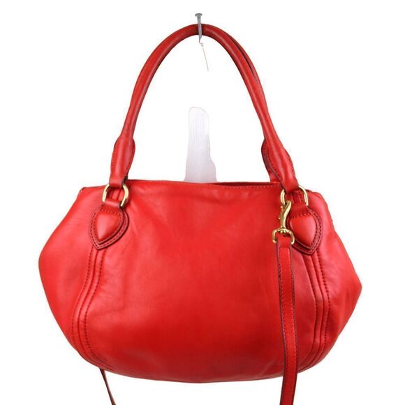 J.CREW RED GENUINE LEATHER THREE COMPARTMENTS HOBO SHOULDER BAG SATCHEL PURSE - Picture 5 of 16